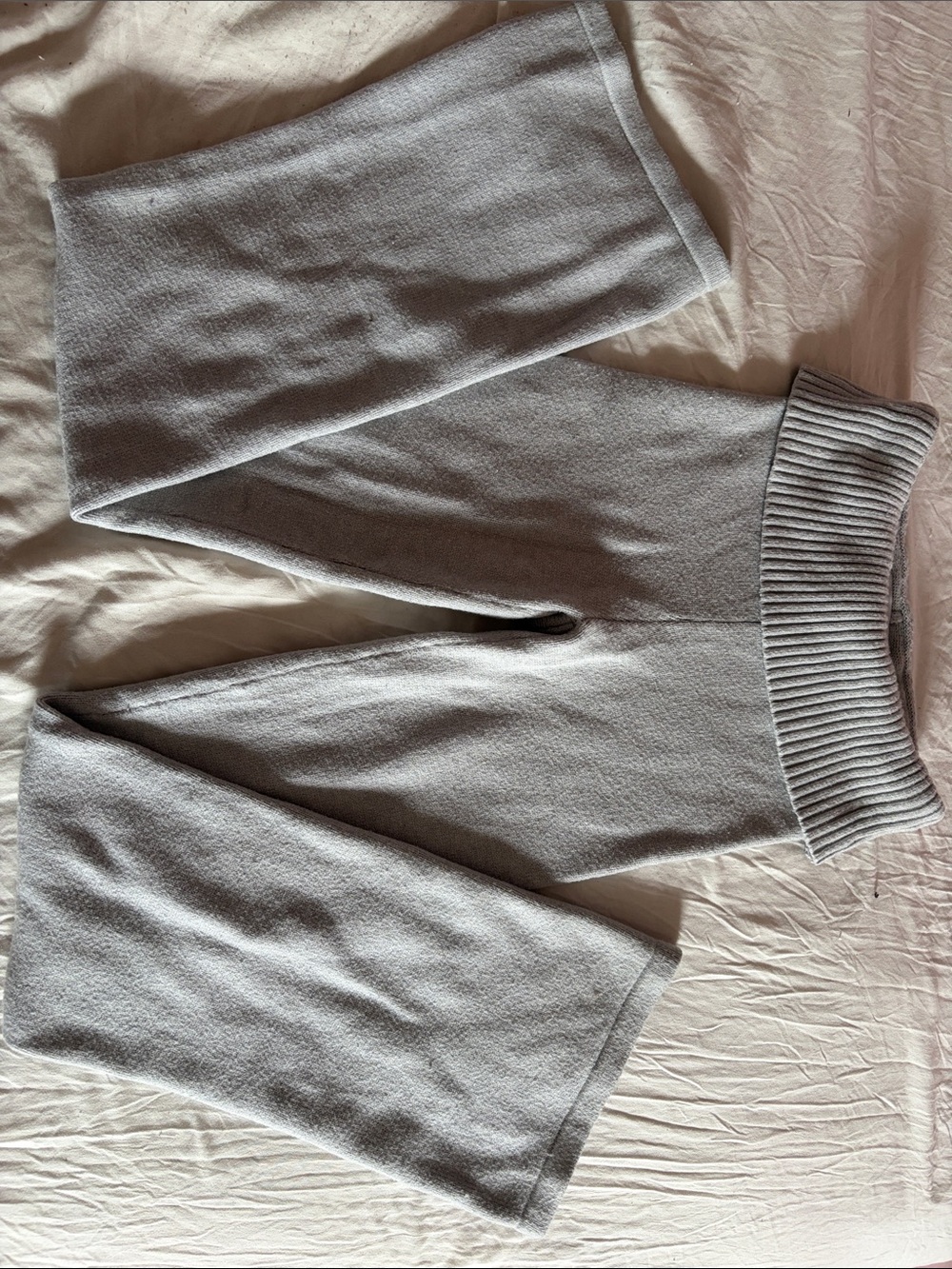 Fold over Light Gray Knit Wide-Leg Lounge Pants